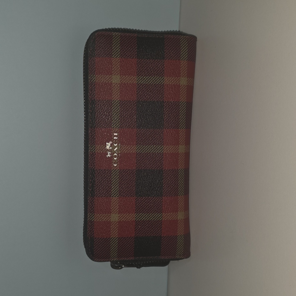 Coach Red and Black Plaid Wallet